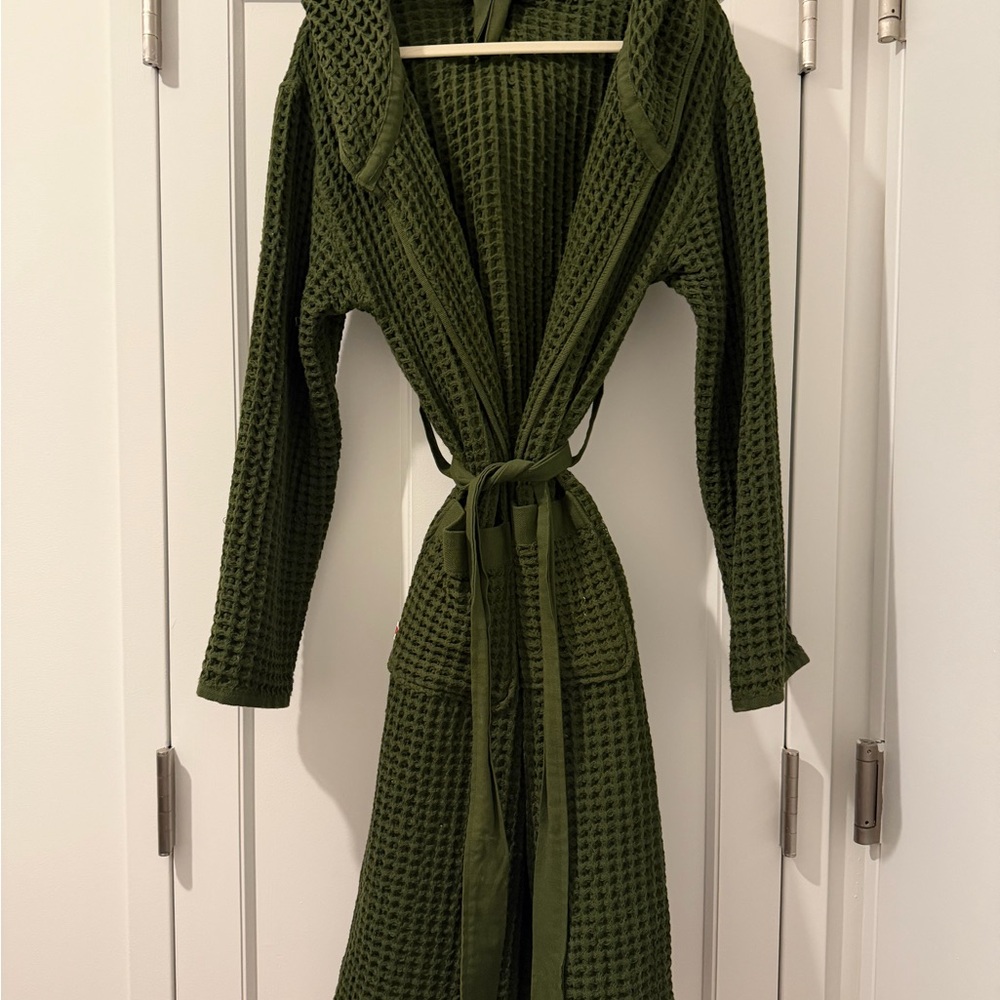 Onsen Forest Green Waffle Knit Robe with Belt